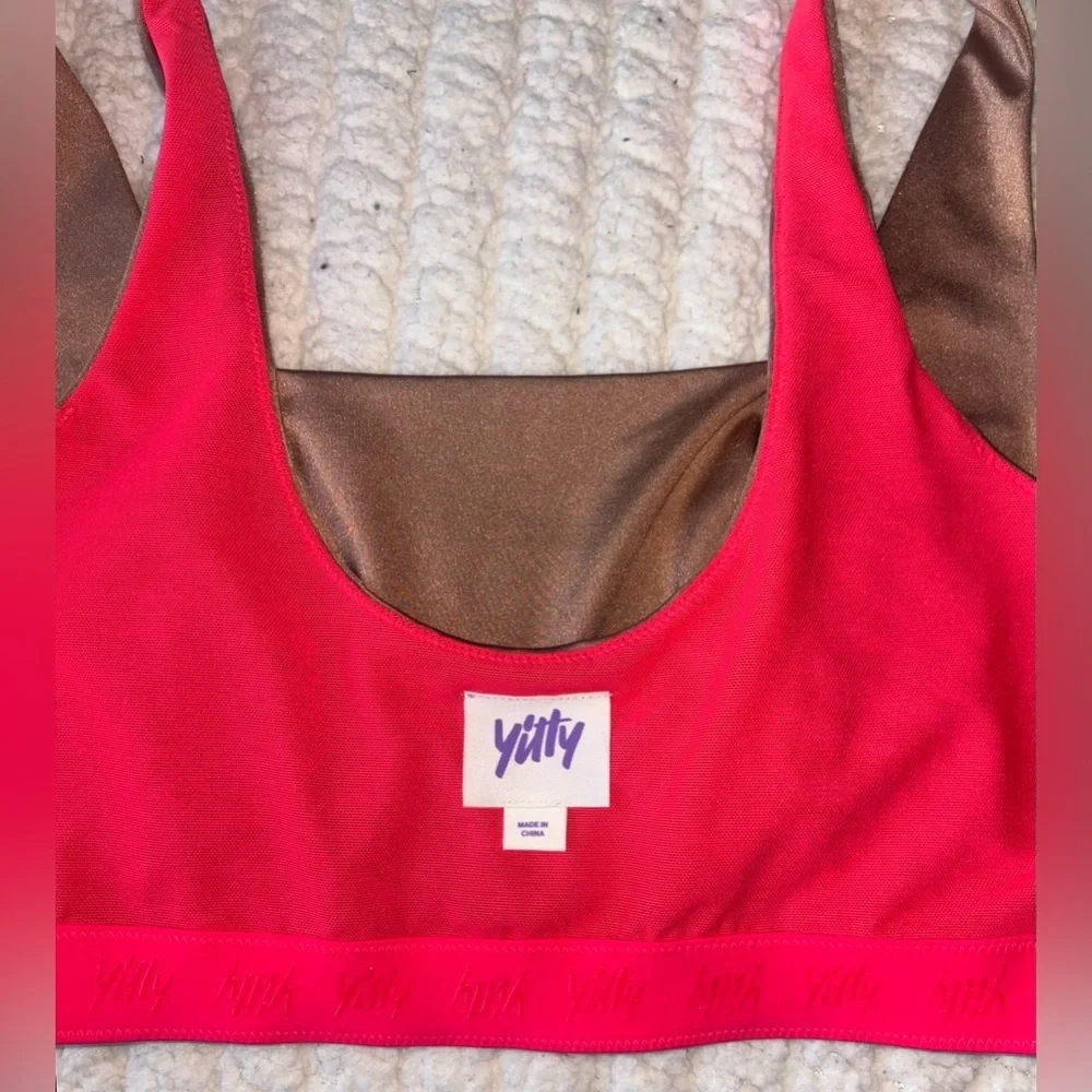 Yitty Headliner Shaping Midi Bralette Pink & Gold Sports Bra Top Size Large